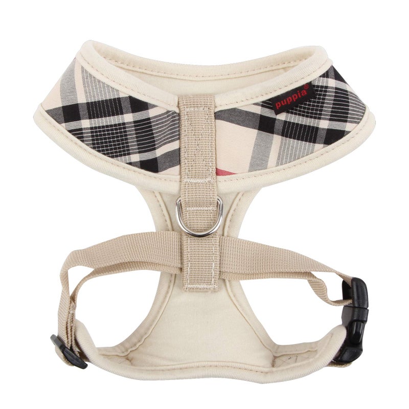 Puppia Junior Over-The-Head Dog Harness Checkered Pattern No Choke No Pull Adjustable Chest Belt Walking Training for Small and Medium Dog, X-Small, Beige - Image 2